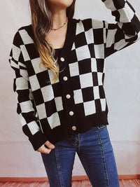 Hazel Blues® |  Checkered Open Front Button Up Cardigan