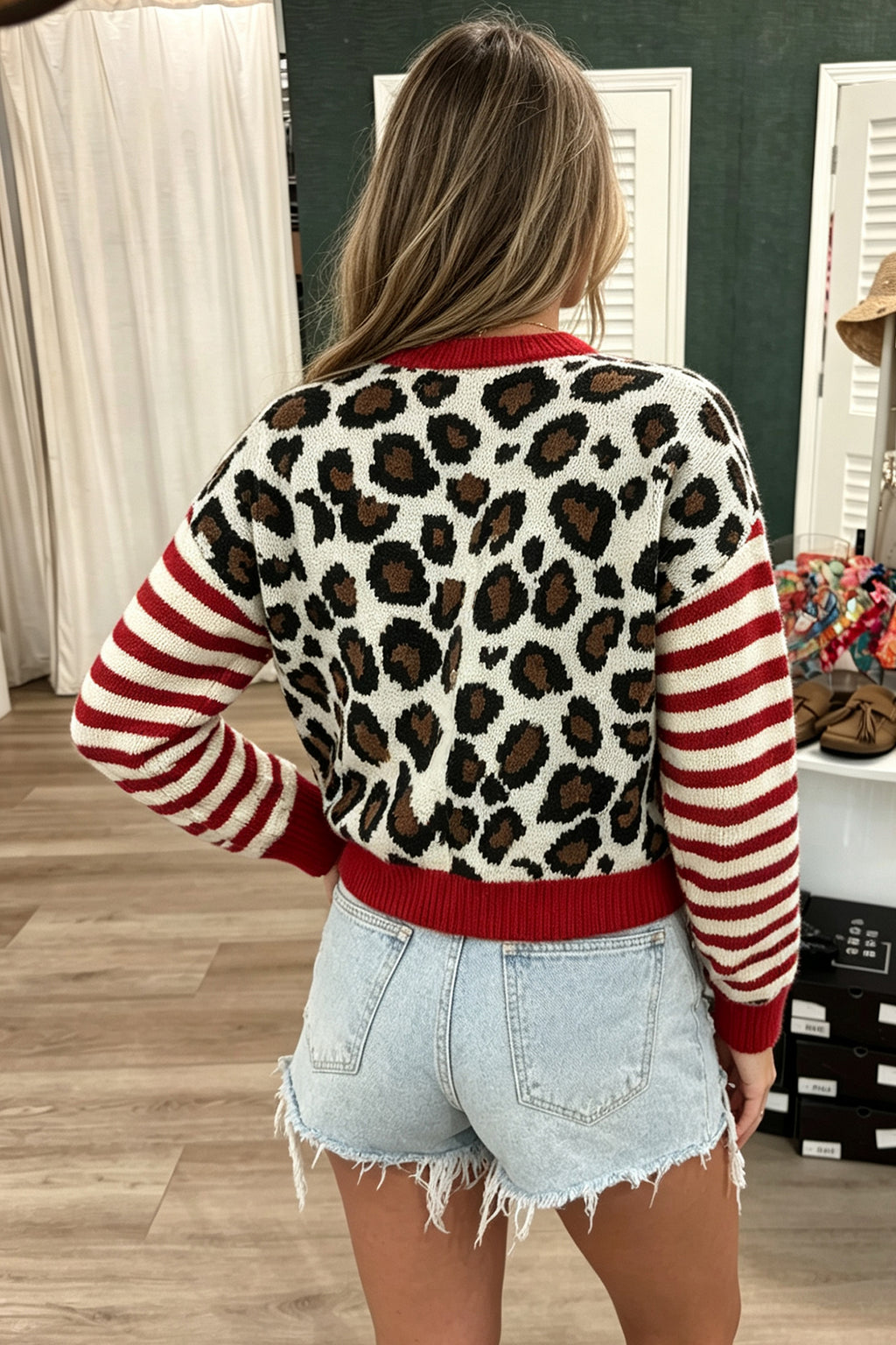 Annabelle Quinn White Leopard Striped Cardigan