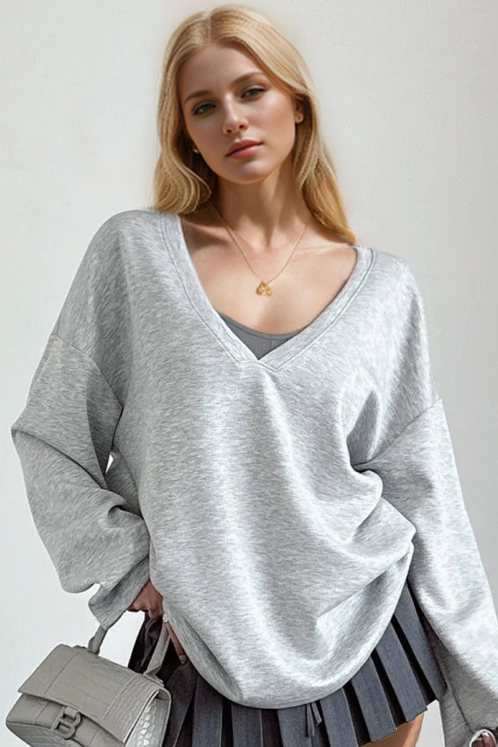 Hazel Blues® |  Basic Bae V-Neck Dropped Shoulder Long Sleeve Sweatshirt with Bra