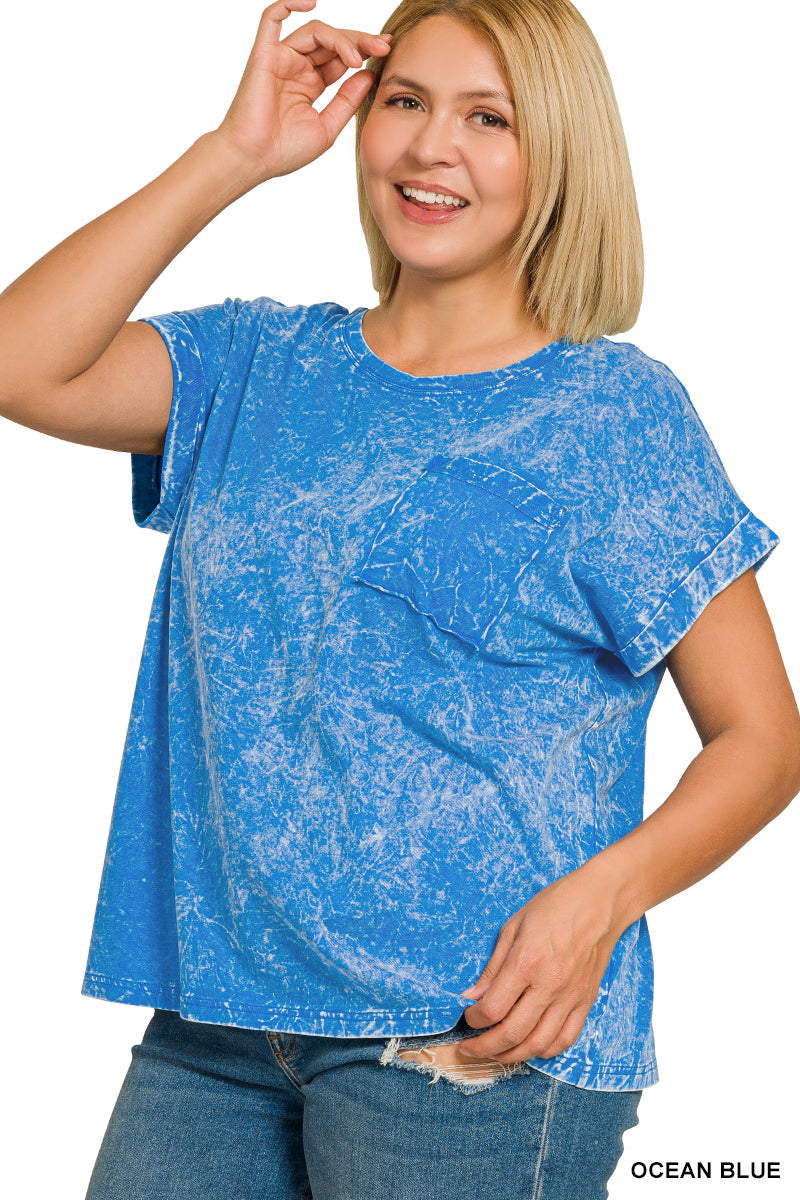 Hazel Blues® | Zenana Crinkle Washed Round Neck Folded Short