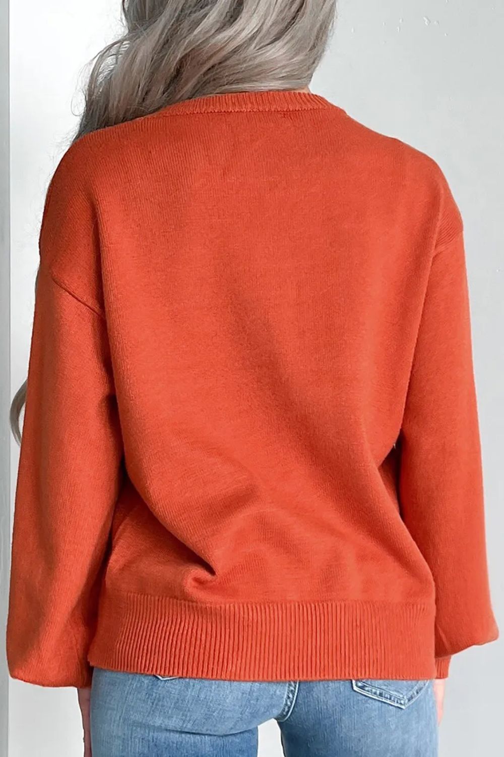 Hazel Blues® |  Pumpkin Pattern Round Neck Sweater