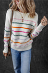 Hazel Blues® |  Striped Round Neck Dropped Shoulder Sweater