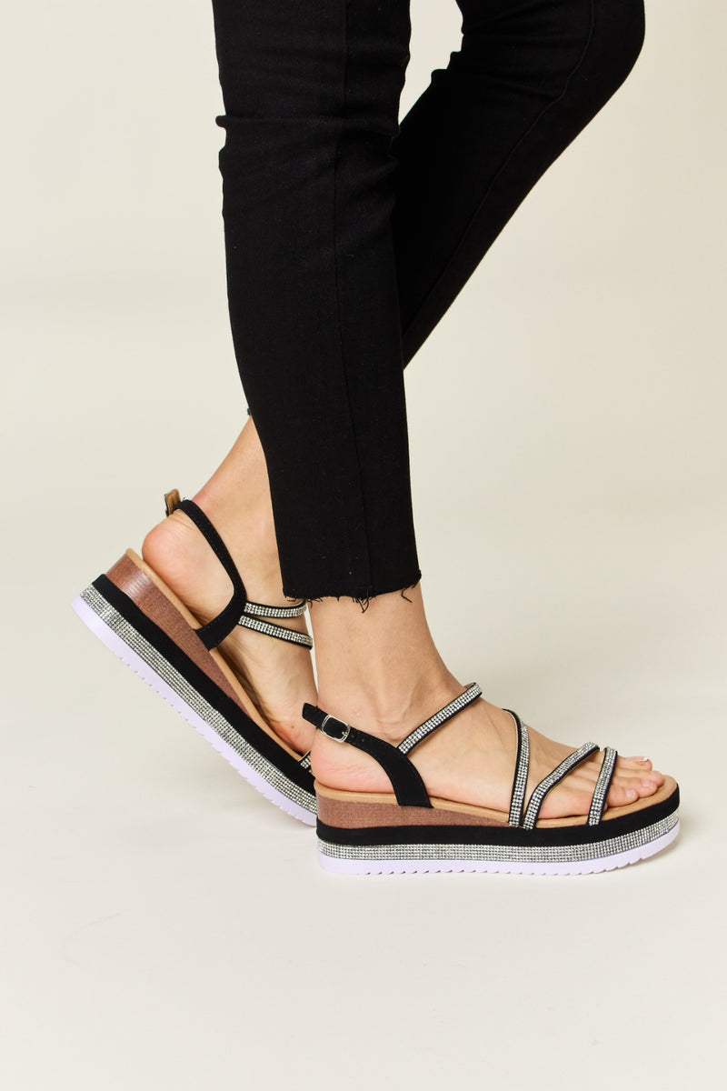 Hazel Blues® |  Forever Link Rhinestone Strappy Wedge Sandals