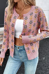 Hazel Blues® |  Pink Floral Button Down Ribbed Banded Cardigan Sweater
