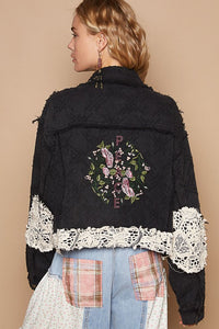 Hazel Blues® |  POL Crochet Patch Embroidered Button Up Jacket