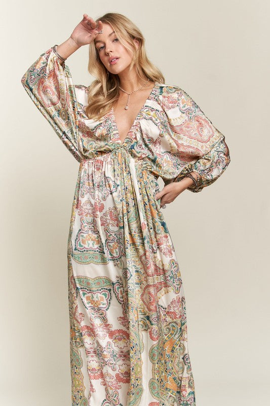 Hazel Blues® |  ADORA Printed V-Neck Batwing Sleeve Dress