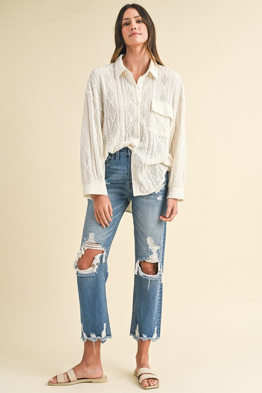 Hazel Blues® |  Annie Wear Distressed Raw Hem Cropped Jeans