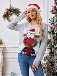 Hazel Blues® |  Reindeer Round Neck Long Sleeve Sweater