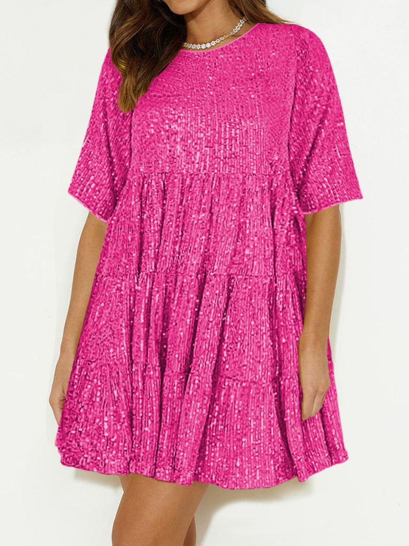 Hazel Blues® |  Sequin Round Neck Half Sleeve Mini Dress