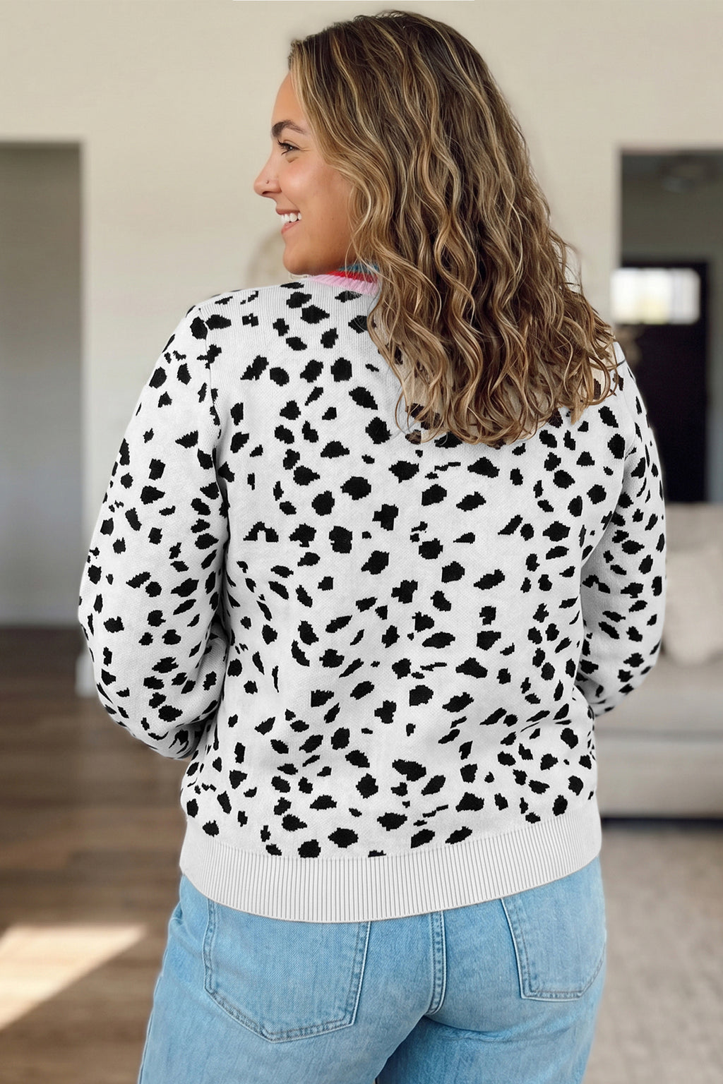 Eleanor Pearl White Leopard Color-Block Sweater