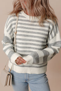 Hazel Blues® |  Striped Round Neck Dropped Shoulder Sweater