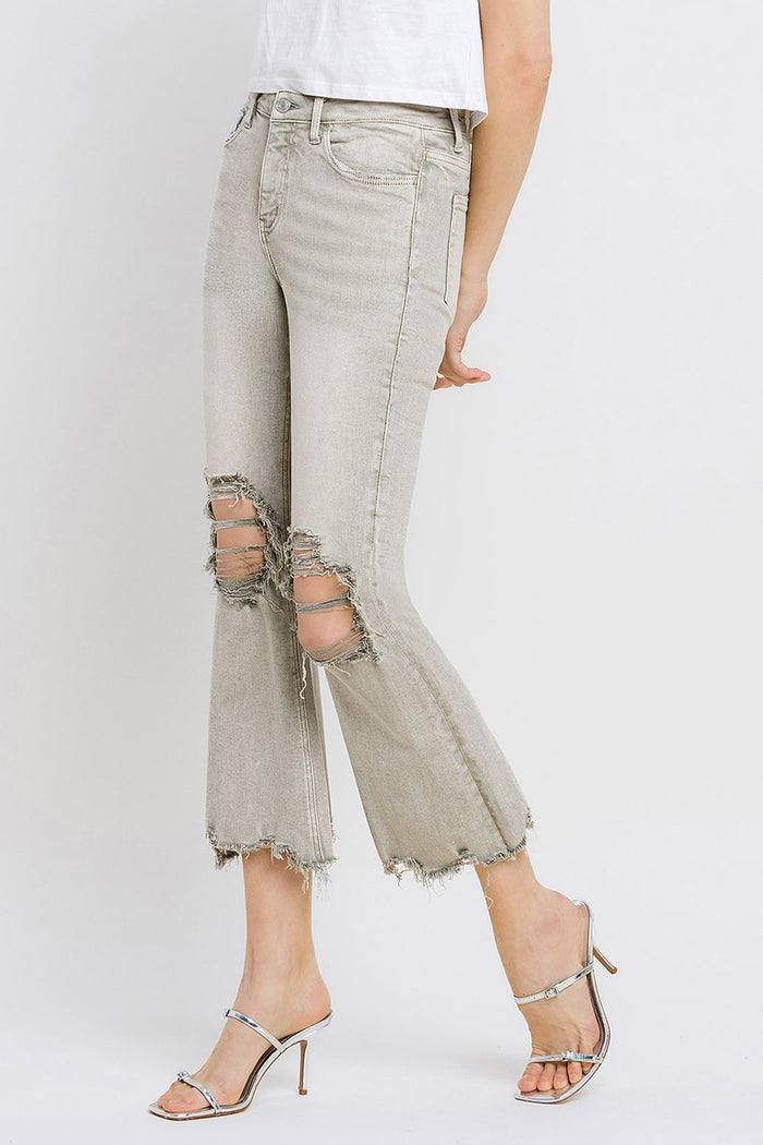 Hazel Blues® |  Lovervet Distressed Raw Hem Cropped Flare Jeans