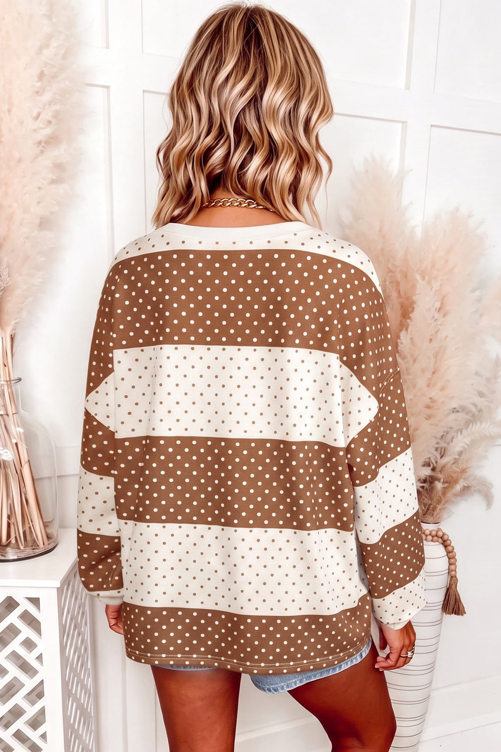 Dotty Darling Polka-Dot Color-Block Top — Brown