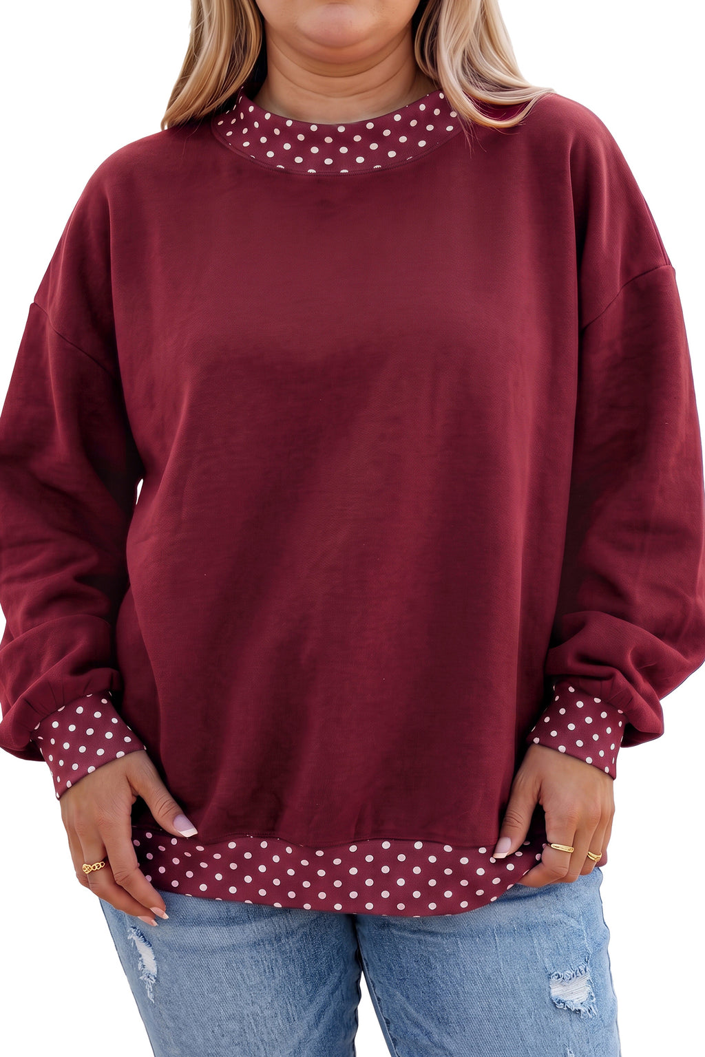 Sawyer Simone Burgundy Polka Dot Sweatshirt