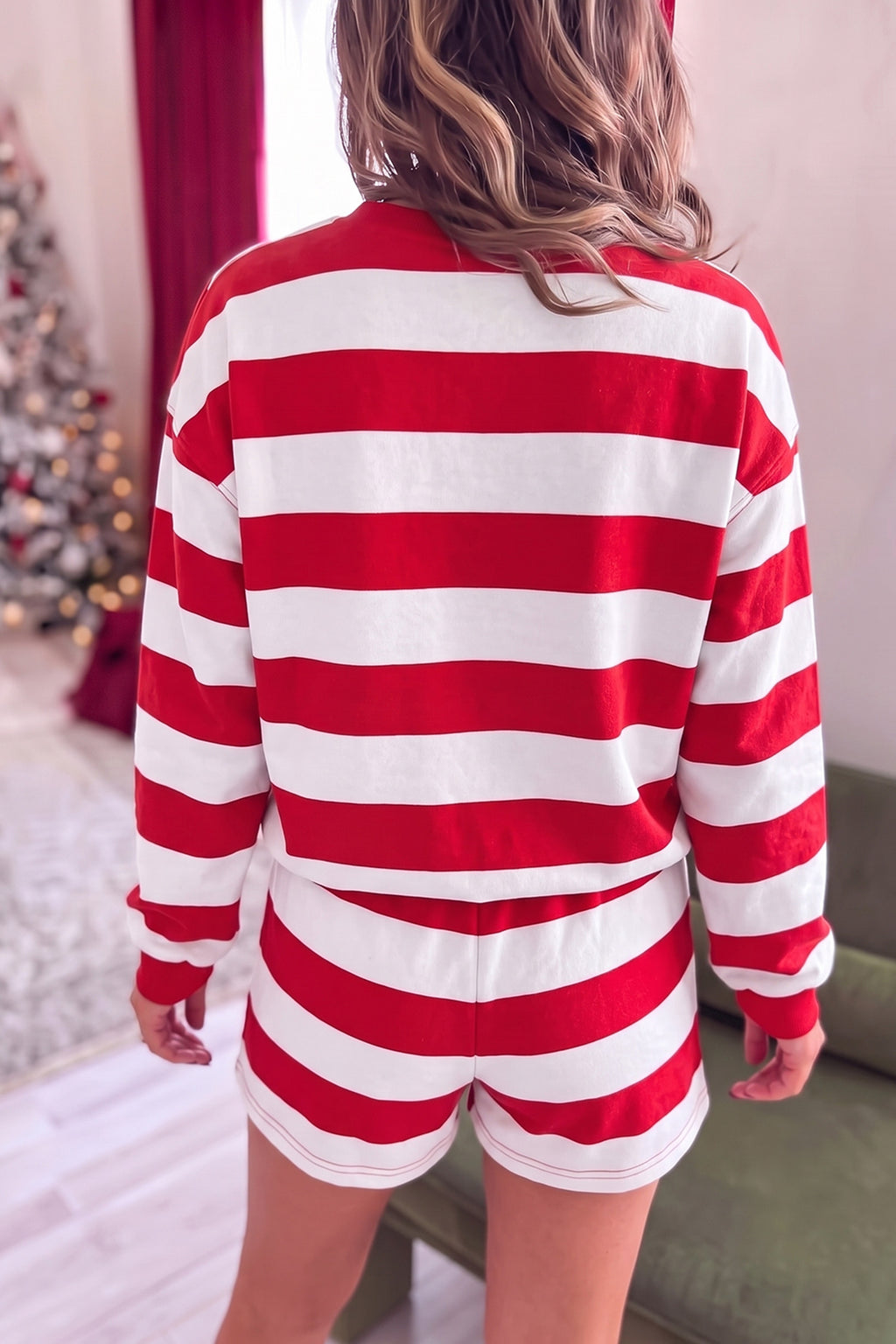 Holly Jolly Red Stripe Christmas Shorts Set