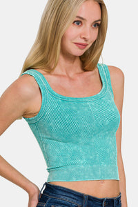 Hazel Blues® |  Zenana Washed Ribbed Scoop Neck Wide Strap Tank