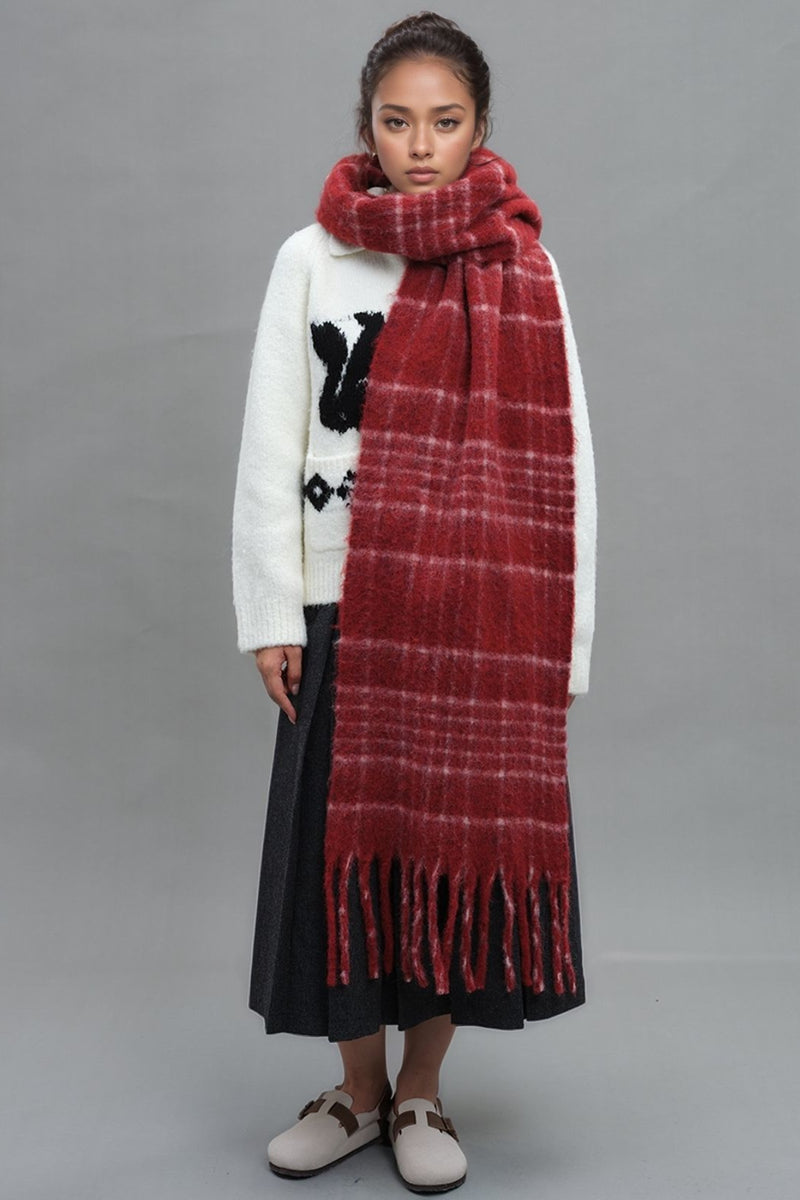 Hazel Blues® |  Fringe Plaid Thermal Scarf