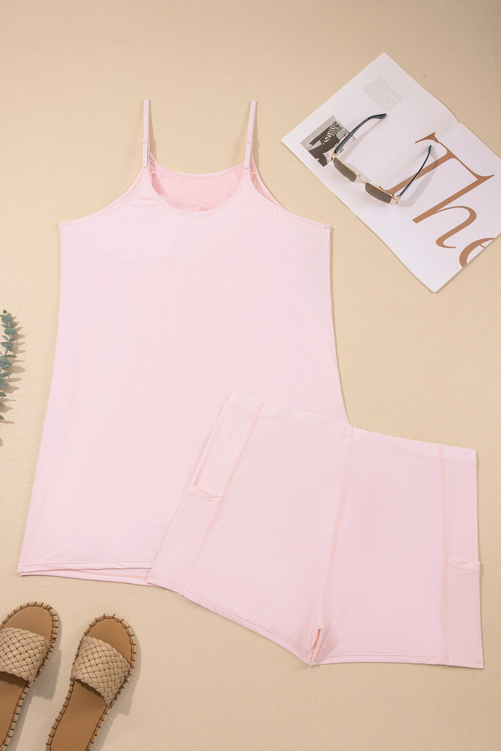 Build-in Shorts Sleeveless Dress With Short Two-Piece Set