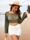 Hazel Blues® |  Openwork Boat Neck Long Sleeve Cover-Up