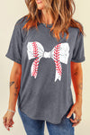 Hazel Blues® |  Gray Baseball Bowknot Graphic Casual Tee