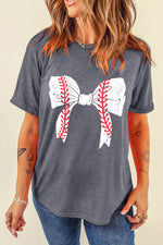 Hazel Blues® |  Gray Baseball Bowknot Graphic Casual Tee