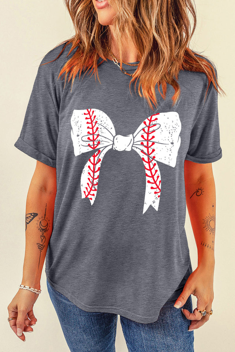 Hazel Blues® |  Gray Baseball Bowknot Graphic Casual Tee