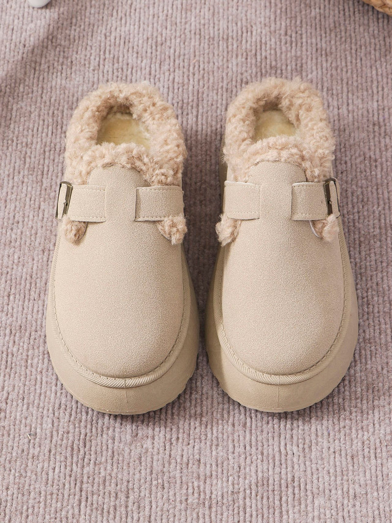 Hazel Blues® |  Thermal Fuzzy Buckle Platform Slippers