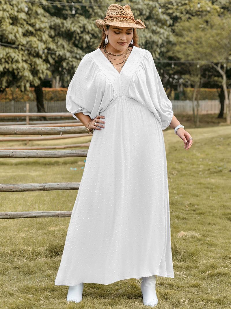 Hazel Blues® | Swiss Dot V-Neck Three-Quarter Sleeve Dress