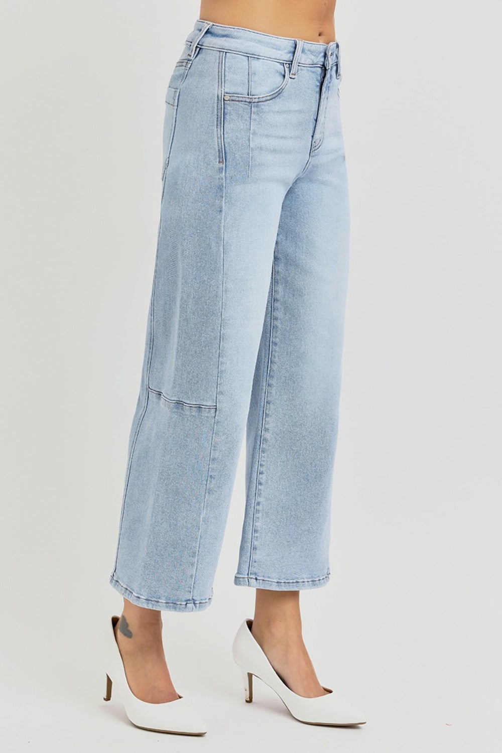 Hazel Blues® |  RISEN High Rise Seamed Detail Wide Leg Crop Jeans