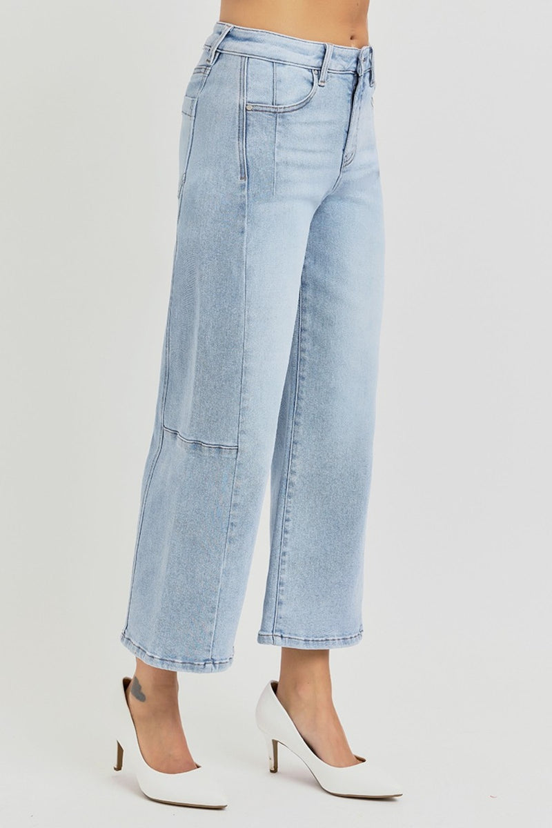 Hazel Blues® |  RISEN High Rise Seamed Detail Wide Leg Crop Jeans