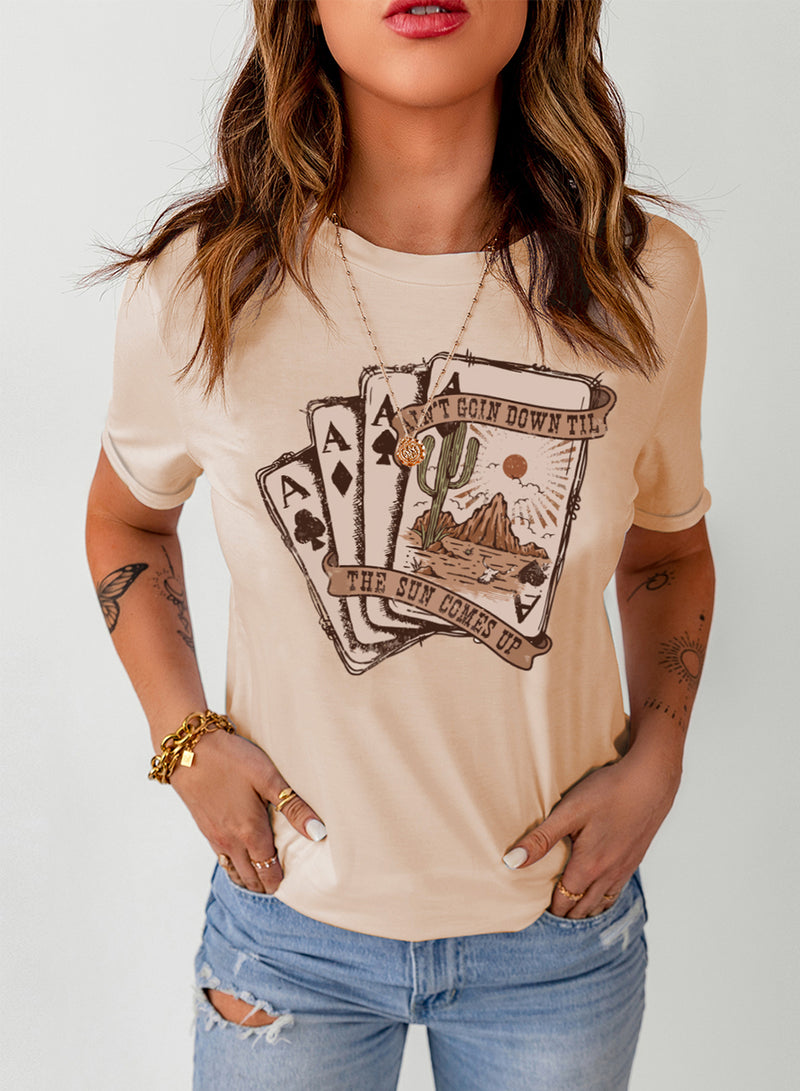 Hazel Blues® |  Khaki Western Poker Cards Graphic T Shirt