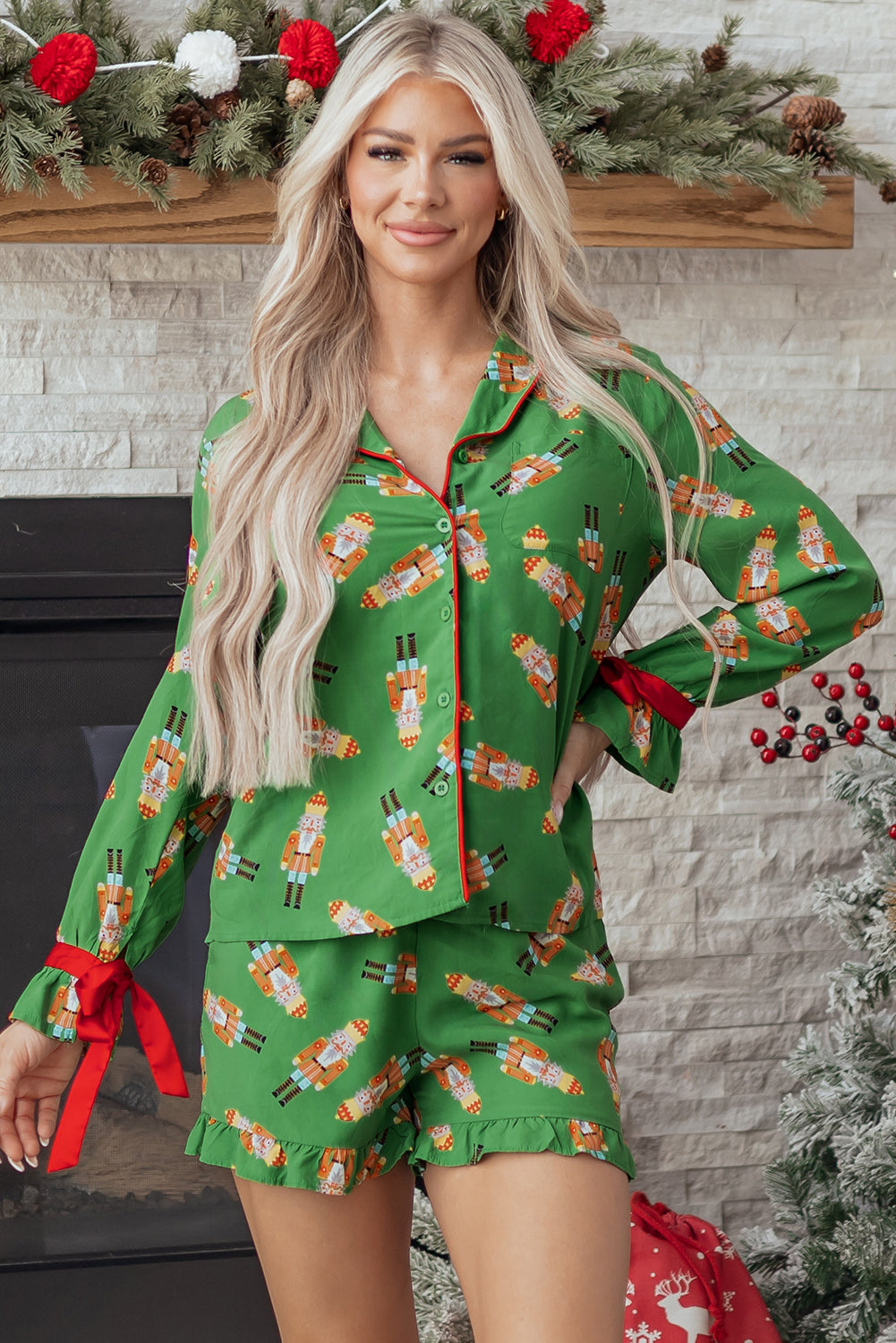 Merry Mood Bow Pajama Set — Green