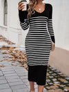 Hazel Blues® |  Striped V-Neck Long Sleeve Sweater Dress