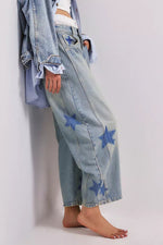 Hazel Blues® |  Contrast Star Wide Leg Jeans