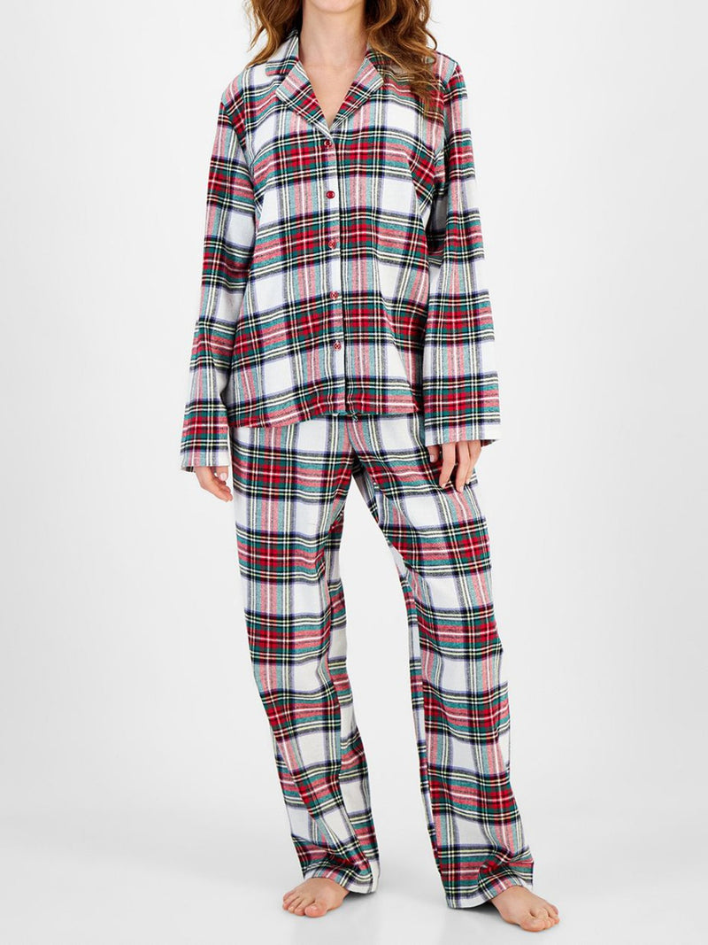 Hazel Blues® |  Plaid Collared Neck Button Up Top and Pants Lounge Set