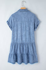 Hazel Blues® |  Raw Hem Collared Neck Short Sleeve Denim Dress