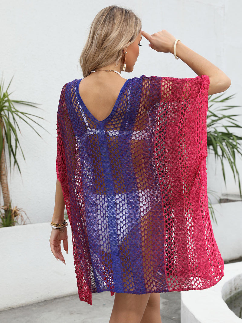 Hazel Blues® |  Openwork Contrast V-Neck Cover-Up