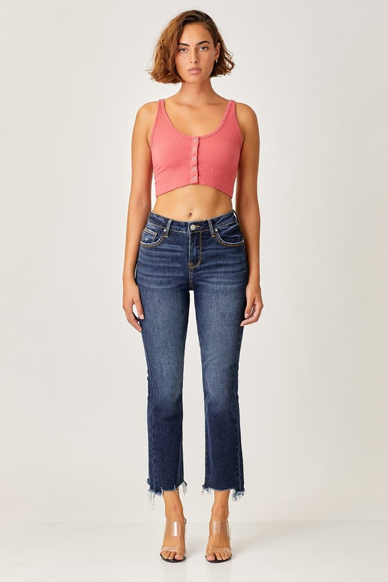 Hazel Blues® |  Risen Frayed Hem Cropped Straight Jeans