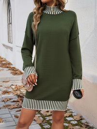 Hazel Blues® |  Striped Mock Neck Long Sleeve Sweater Dress