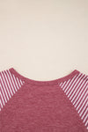 Hazel Blues® |  Black Contrast Print Striped Raglan Long Sleeve Loose Top