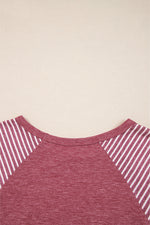 Hazel Blues® |  Black Contrast Print Striped Raglan Long Sleeve Loose Top