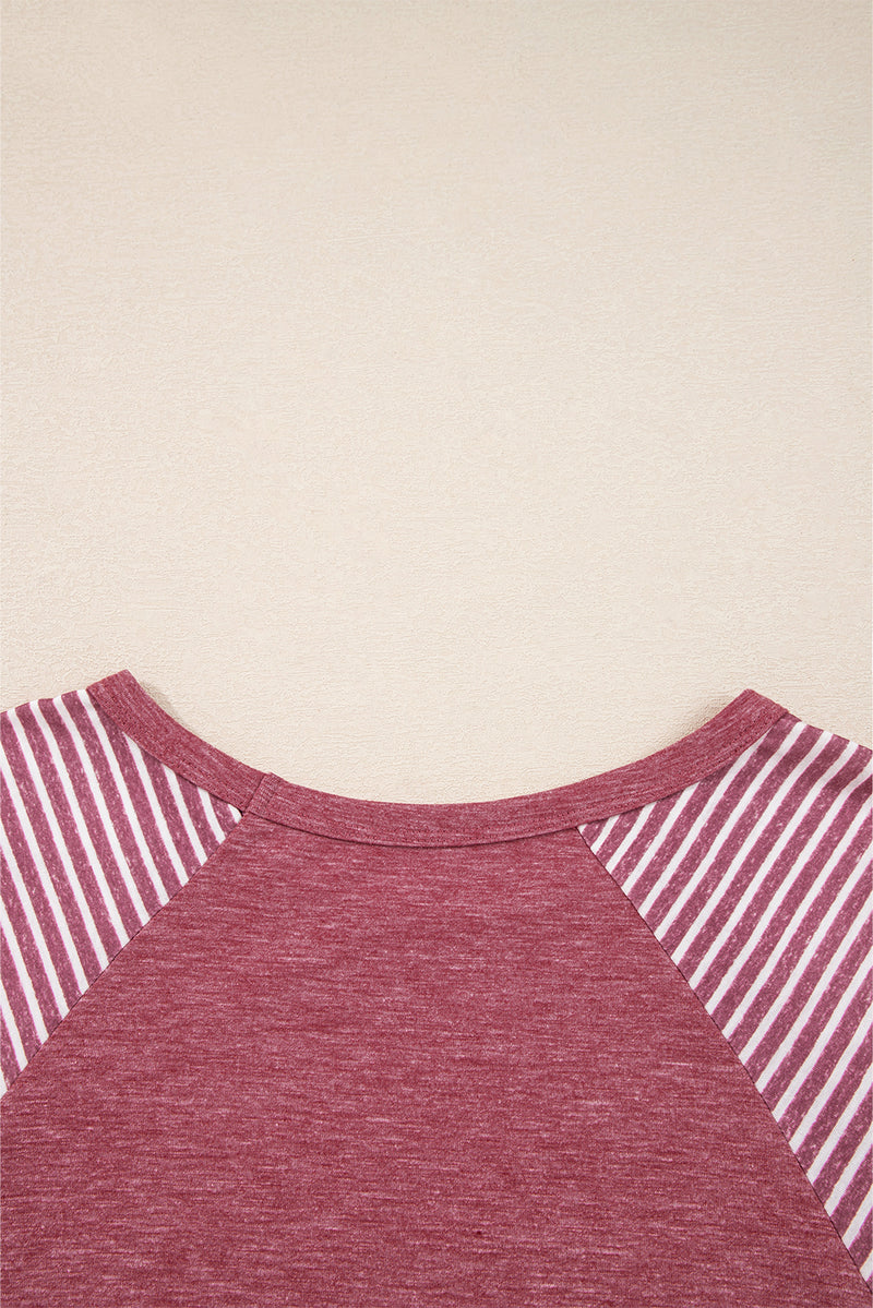 Hazel Blues® |  Black Contrast Print Striped Raglan Long Sleeve Loose Top