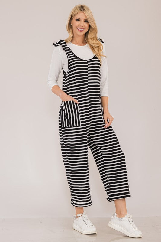 Hazel Blues® |  Celeste Striped Scoop Neck Overalls with Pockets