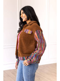 Hazel Blues® |  Brown Sherpa with Multi-Colored Sleeves