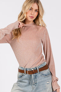 Hazel Blues® |  SAGE + FIG Glitter Mock Neck Lettuce Hem Long Sleeve Top