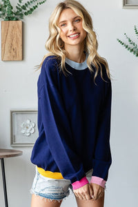 Hazel Blues® |  First Love Contrast Ribbed Round Neck Long Sleeve Sweater