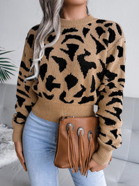 Hazel Blues® |  Leopard Round Neck Dropped Shoulder Sweater