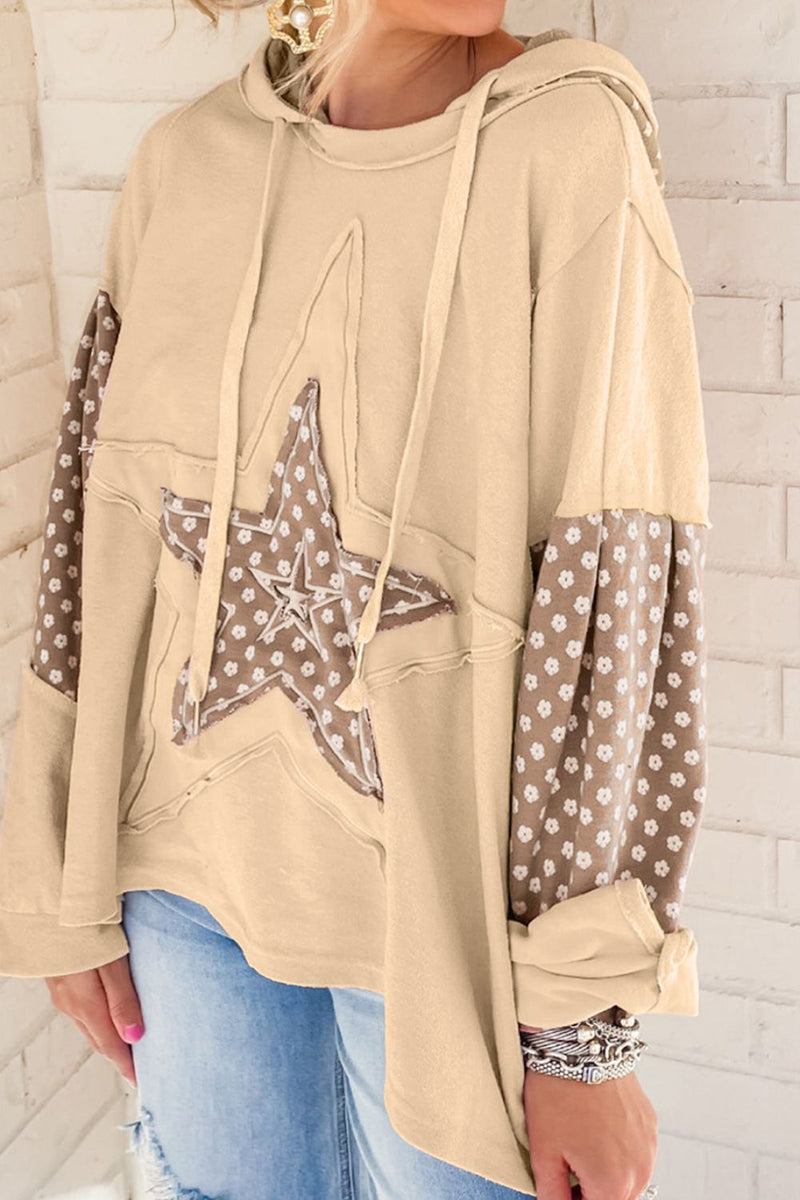 Hazel Blues® |  Floral Patchwork Star Pattern Drawstring Hoodie