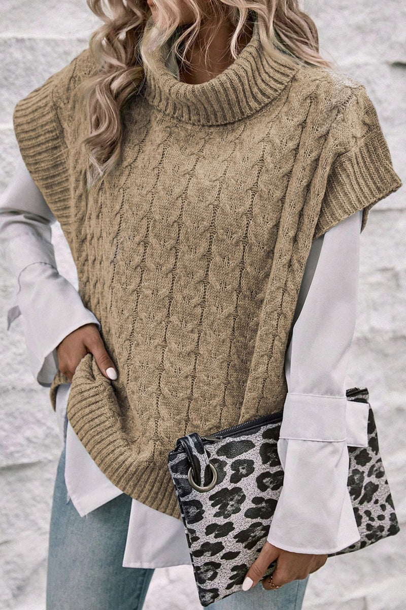 Hazel Blues® |  Cable Knit Turtleneck Short Sleeve Sweater