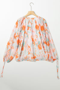 Hazel Blues® |  Printed Tie Neck Long Sleeve Blouse